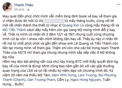 Bị BTC nhận xét không phải tên tuổi lớn, Thanh Thảo thấy may vì đã không bay về Việt Nam dự festival 20 năm Làn sóng xanh-2