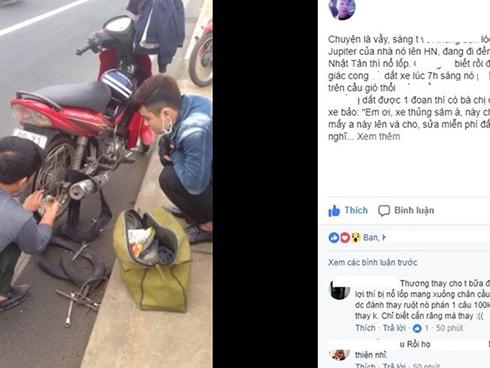 9X cảm động vì được sửa xe miễn phí trên cầu Nhật Tân