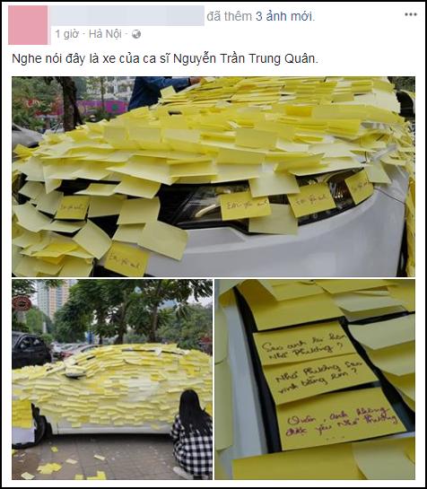 Ghen tuông với Nhã Phương, fan cuồng dán giấy đầy xe của Nguyễn Trần Trung Quân để tỏ tình-1
