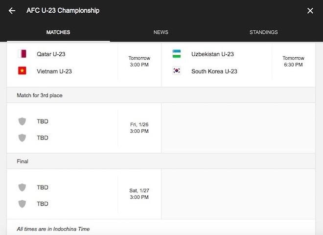 Google đã sửa sai giờ thi đấu của U23 Việt Nam - U23 Qatar-1