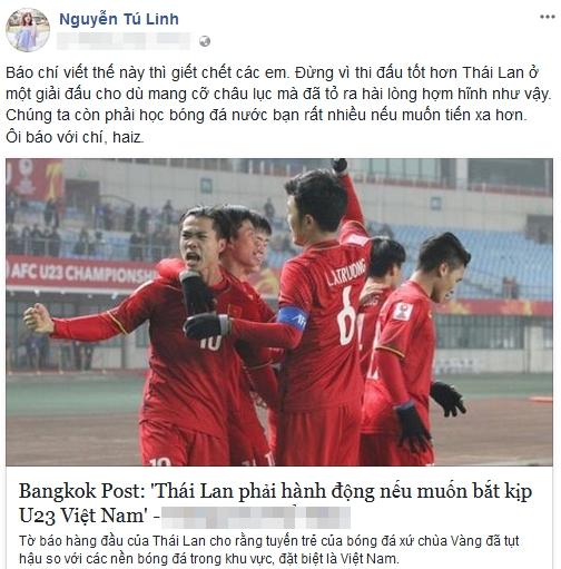 Hot girl - hot boy Việt: Tú Linh bày tỏ quan điểm khi báo chí tung hô U23 Việt Nam quá đà-1