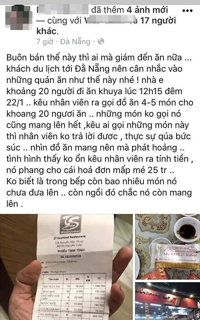 Ê kíp của ca sĩ Quang Lê tố bị chặt chém bữa ăn khuya gần 25 triệu đồng, nhà hàng ở Đà Nẵng nói gì?-1
