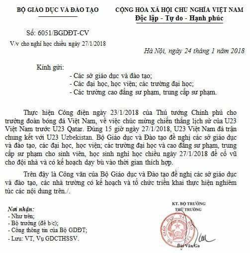 Bộ GD&ĐT đề nghị điều tra công văn cho học sinh nghỉ học xem bóng đá-1