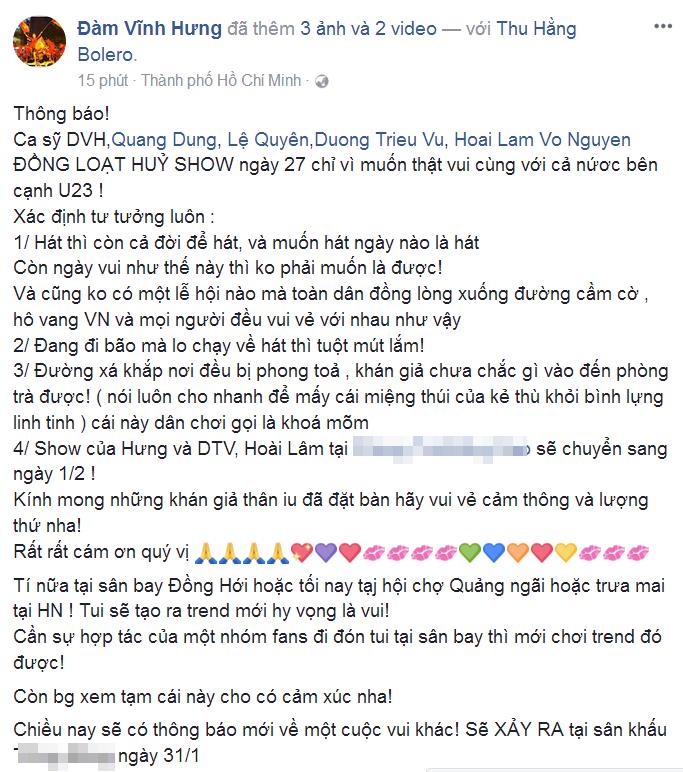 Đàm Vĩnh Hưng và hàng loạt sao hủy show trong ngày U23 đá trận chung kết-1