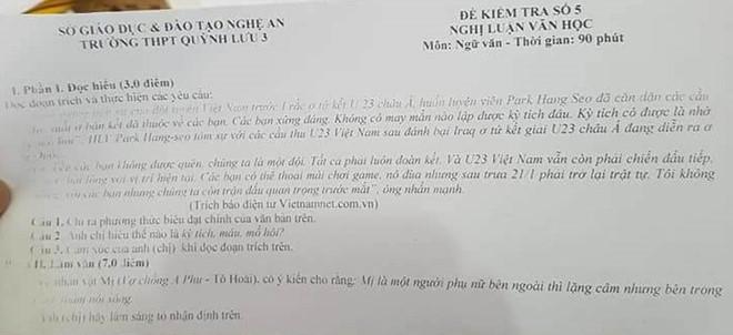Chiến thắng lịch sử của U23 Việt Nam xuất hiện trong đề thi Ngữ Văn cấp 3-1