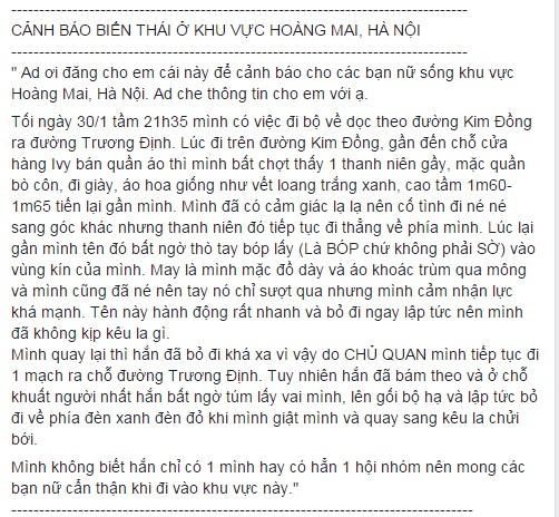 Hà Nội: Xôn xao sự xuất hiện của kẻ biến thái chuyên rình rập những cô gái trẻ để sàm sỡ-1