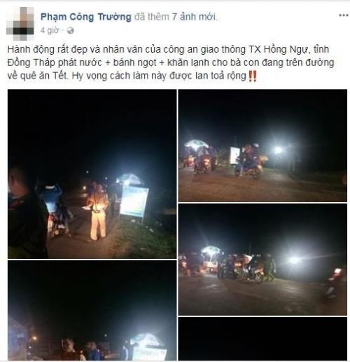 Xúc động hình ảnh cảnh sát giao thông phát nước, bánh ngọt miễn phí cho người dân về quê ăn Tết-1