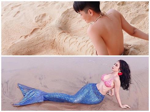 Hết Angela Phương Trinh lại đến Đào Bá Lộc hóa tiên cá khoe thân trên bãi biển