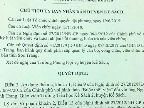 Một thầy giáo bị thôi việc vì đụng chạm vào nữ sinh