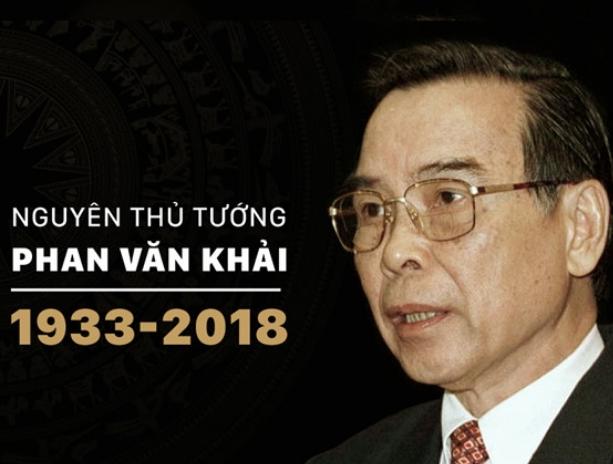 Nguyên Thủ tướng Phan Văn Khải từ trần ở tuổi 85 vào hồi 1h30 ngày 17/3 tại quê nhà Củ Chi, TP HCM. Lễ truy điệu sẽ được tổ chức trọng thể lúc 7h 30 ngày 22/3/2018 tại Hội trường Thống Nhất, TP HCM. Lễ an táng lúc 11h cùng ngày tại Nghĩa trang quê nhà xã Tân Thông Hội, huyện Củ Chi, TP HCM. Trong 2 ngày 20 và 21/3, cả nước Việt Nam sẽ để Quốc tang, các công sở, các nơi công cộng treo cờ rủ và ngừng các hoạt động vui chơi giải trí.