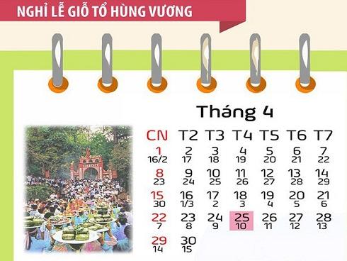 Lịch nghỉ Giỗ Tổ Hùng Vương, 30/4 và 1/5