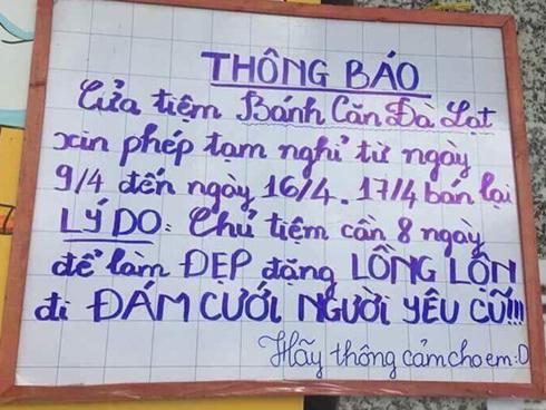 Chủ quán đóng cửa 8 ngày để làm đẹp đi đám cưới người yêu cũ