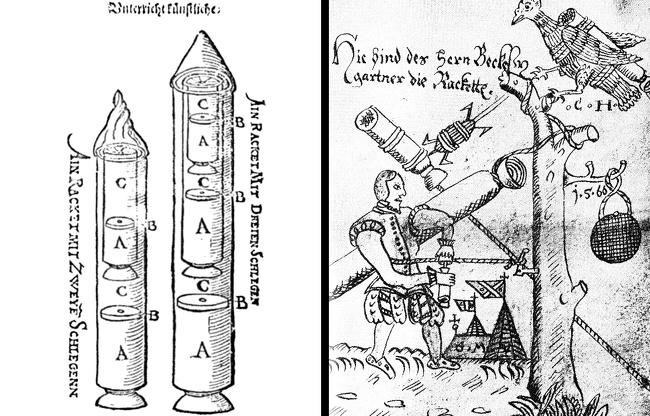 Tên lửa xuất hiện trong bản thảo từ thời Trung Cổ: Bản thảo Sibiu dày 450 trang có niên đại từ khoảng năm 1570 được biết tới là bản thảo đầu tiên đề cập tới tên lửa. Nội dung cuốn bản thảo trình bày các số liệu kỹ thuật liên quan đến một loại tên lửa nhiều tầng, pháo và môn đạn đạo học. Tác giả của bản thảo Sibiu là Conrad Haas, một sĩ quan pháo binh người Áo đồng thời là người quản lý kho pháo binh ở thành phố Sibiu - một thành phố ở Transilvania, Romania. Tính xác thực của cuốn bản thảo này vẫn dấy lên nhiều nghi ngờ cho các chuyên gia.