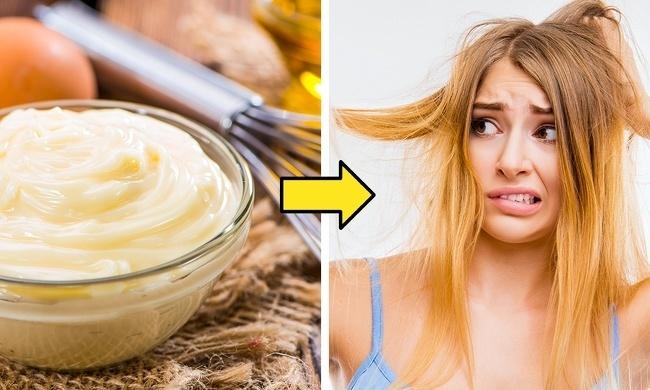 Sử dụng mayonnaise thay cho kem dưỡng tóc: Mayonnaise chứa trứng và dầu. Sử dụng mayonnaise để dưỡng tóc không tốt chút nào. Vì nó chứa mỡ và khiến tóc trở nên nặng nề và bết dính hơn.