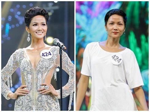 Vốn là một trong số ít mỹ nhân không động chạm dao kéo trong showbiz Việt, H'Hen Niê sở hữu nét đẹp khỏe khoắn tự nhiên. Tuy nhiên, hình mặt mộc của người đẹp Ê-Đê vẫn mờ nhạt, thiếu thần thái hơn hẳn khi được phù phép qua lớp make-up.