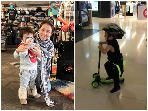 Bé Gấu nhà Thu Minh lướt ván trượt siêu đáng yêu giữa trung tâm thương mại