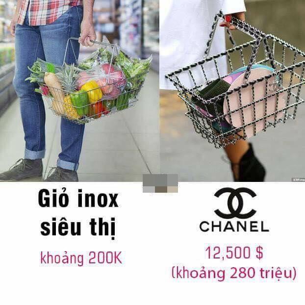 Giỏ inox đựng đồ khi đi siêu thị chính là nguồn cảm hứng cho thiết kế túi Chanel trong bộ sưu tập mới đây có giá không hề rẻ, khoảng 280 triệu đồng.