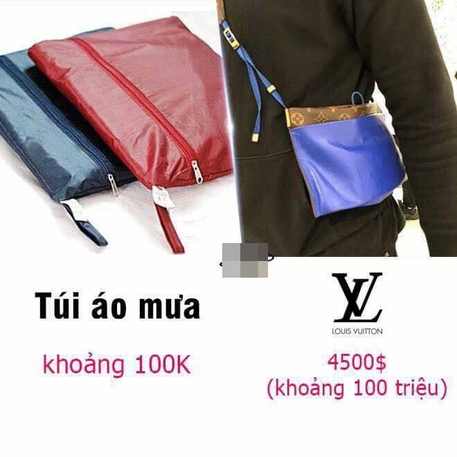 Chỉ với 1 thao tác đơn giản: chế dây đeo chéo, túi đựng áo mưa sẽ biến thành túi Louis Vuitton với giá khoảng 100 triệu đồng.