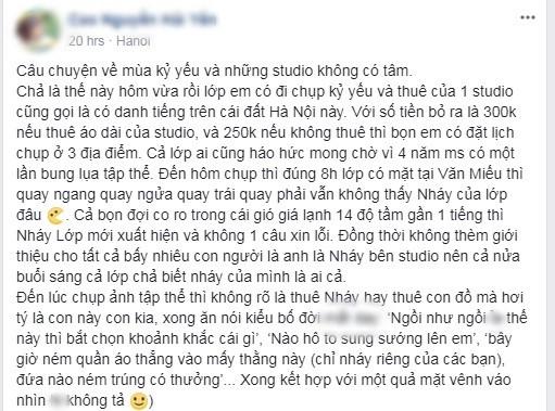 Được biết, đây không phải lần đầu tiên trên mạng xã hội xuất hiện trường hợp học sinh đăng đàn tố cáo các thợ chụp 