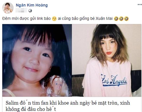 Dẫn đường link bài viết bình luận về nhan sắc thời tấm bé, Salim tiết lộ được nhiều người nhận xét giống "bé" Xuân Mai.