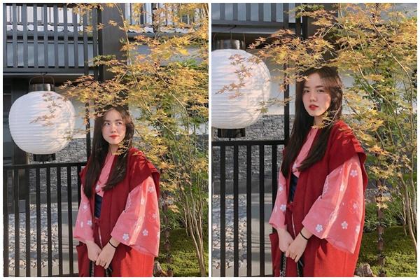 Phương Ly diện trang phục truyền thống Kimono khám phá đất nước Nhật Bản.