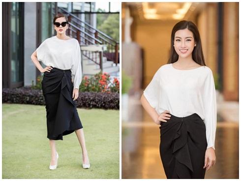 Lần đầu tiên hai nàng ngọc nữ hàng đầu của Vbiz đụng váy nửa trắng nửa đen cùng nhau!