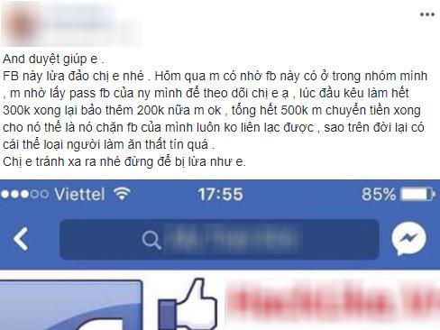 Chẳng dò được mật khẩu Facebook của bạn trai, lại mất toi 500 nghìn, cô gái lên mạng bóc phốt hacker