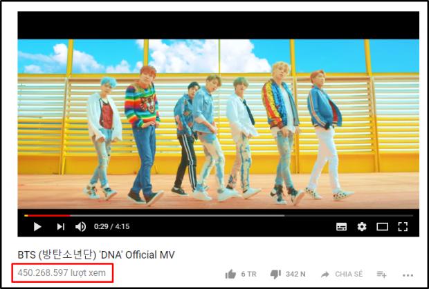 Nhờ DNA, BTS chính thức trở thành nhóm nhạc Kpop đầu tiên có MV vượt mốc 450 triệu lượt xem-1