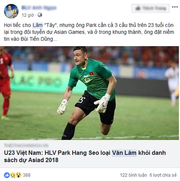Thủ môn Văn Lâm bị loại khỏi danh sách U23 Việt Nam tham dự ASIAD 2018 khiến dân mạng tranh cãi-5