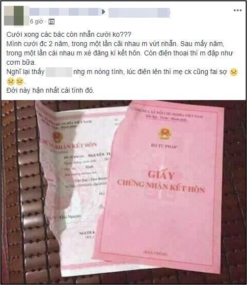 Khoe chiến tích ném nhẫn cưới, xé giấy đăng ký kết hôn và đập điện thoại như cơm bữa, cô vợ trẻ khiến hội chị em nóng mặt-1
