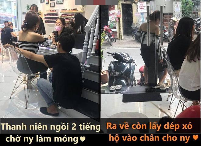 Bạn trai của năm: Ngồi chờ người yêu làm móng suốt 2 tiếng, ra về còn cúi người xỏ dép cho nàng-1