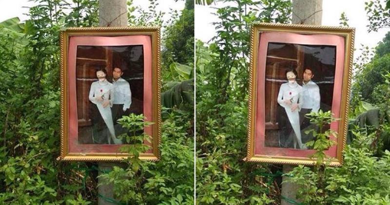 Dân tình khiếp sợ bức ảnh cưới được treo trên cột điện trong tháng cô hồn-1