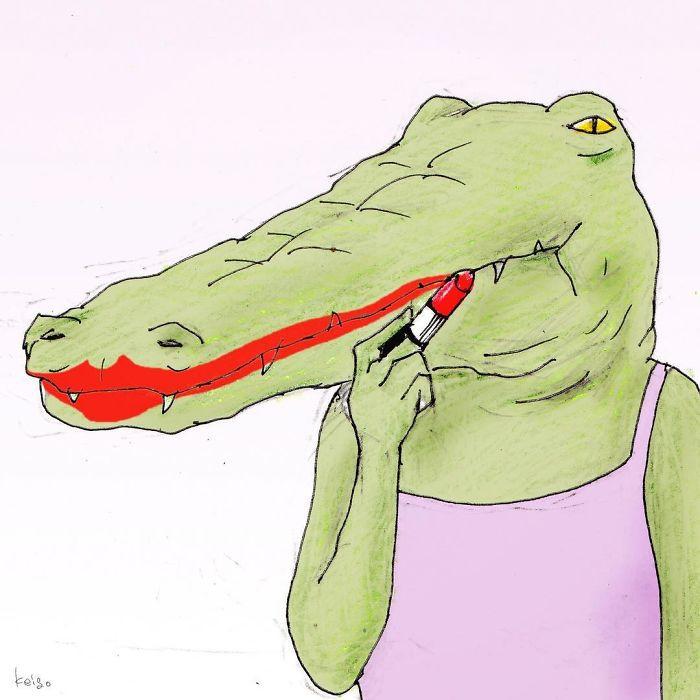 Bộ tranh: Cá sấu sẽ bi hài ra sao nếu sống như loài người?-16