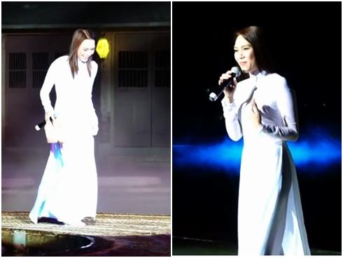 Mỹ Tâm cởi giày, đi chân trần trên những thanh sắt để đến gần với người hâm mộ