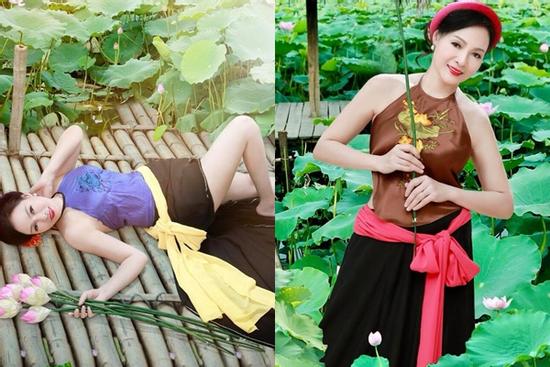 Chất chơi như mẹ của Huyền Baby: Ngoài 50 tuổi nhưng sắc xuân vẫn ngời ngời trong bộ ảnh mặc áo yếm bên hồ sen