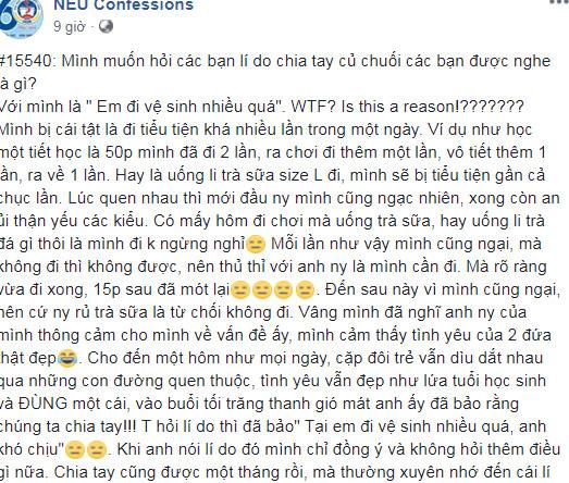 Chuyện hy hữu: Chia tay vì người yêu đi vệ sinh quá nhiều nhận 2 nghìn like từ cư dân mạng-1