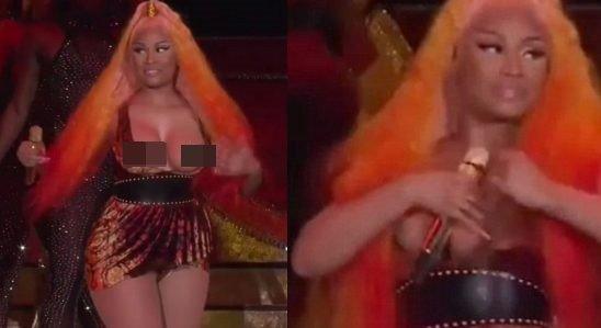 Nicki Minaj gặp sự cố lộ ngực trần khi đang biểu diễn-1