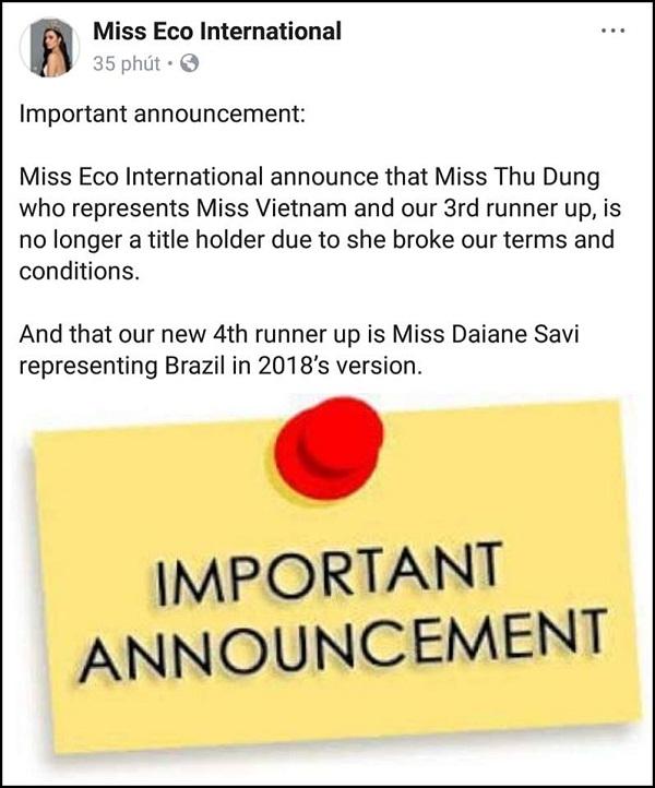 Sau khi mất danh hiệu Á quân Người mẫu, Thư Dung tiếp tục bị phế ngôi Á hậu Du lịch Sinh thái Quốc tế-3