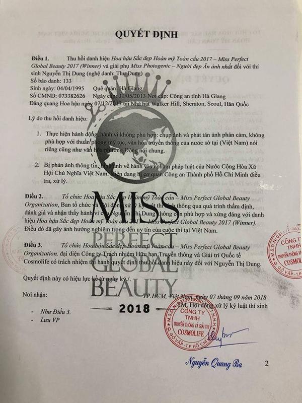 Không chỉ rơi ngôi Á hậu, Thư Dung tiếp tục bị tước vương miện Hoa hậu Sắc đẹp Hoàn mỹ 2017-4