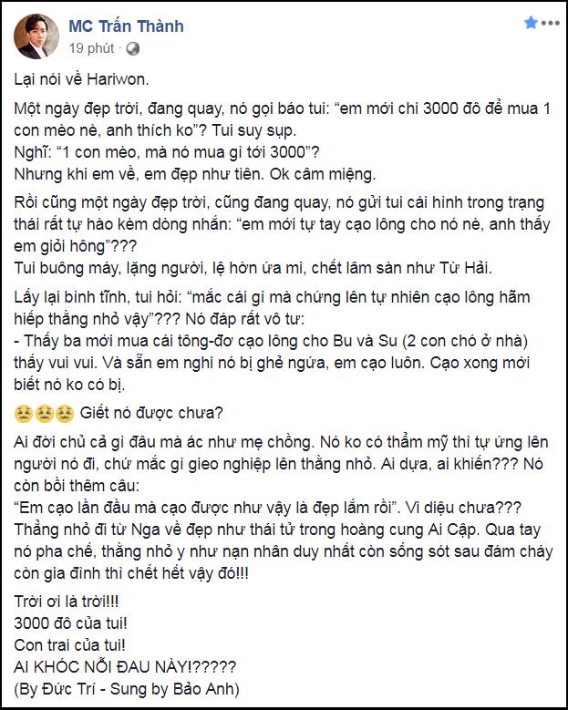 Trấn Thành đòi giết Hari Won vì tự ý mua mèo cưng 3000 USD rồi vô tư cạo sạch lông nhìn phát hãi-3