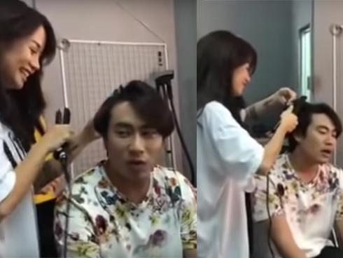 Lộ clip An Nguy tươi cười làm tóc cho Kiều Minh Tuấn
