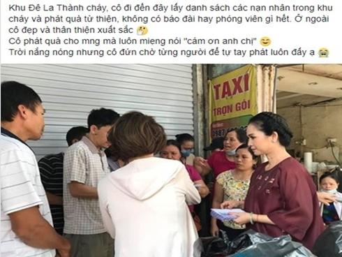 NSND Lan Hương đến ủng hộ nạn nhân vụ cháy ở Đê La Thành, trao số tiền lớn