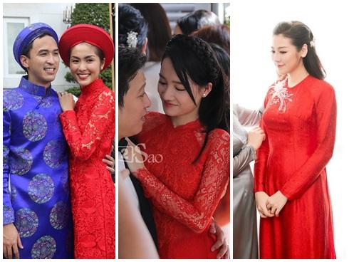 Muốn đẹp xuất sắc trong ngày ăn hỏi, hãy chọn áo dài đỏ như Nhã Phương - Hà Tăng - Đặng Thu Thảo