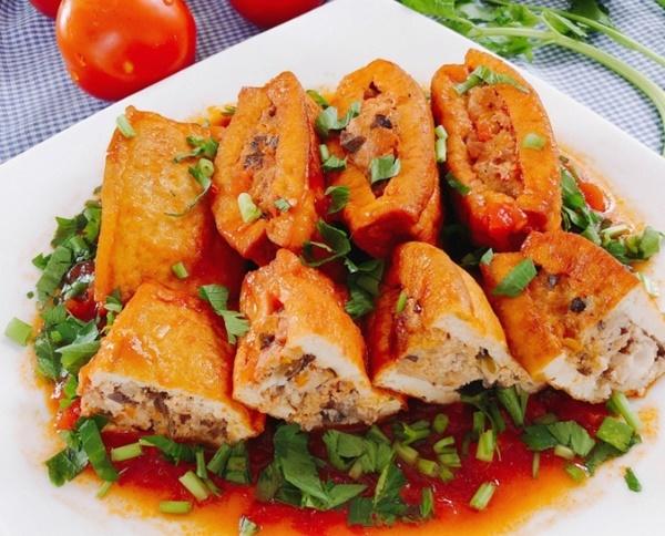 Đậu hũ dồn thịt sốt cà chua-1