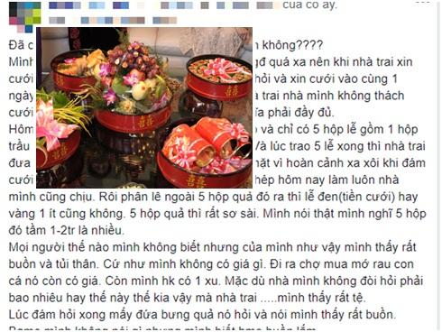 Nàng dâu mới tủi hờn vì đồ sinh lễ lèo tèo 'không bằng mớ rau ngoài chợ', lên mạng giãi bày nhiều người còn phẫn nộ hơn
