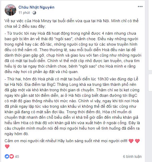 Hòa Minzy lên tiếng về clip mặt lạnh tanh nhìn trưởng FC quát tháo fan như mẹ thiên hạ-2