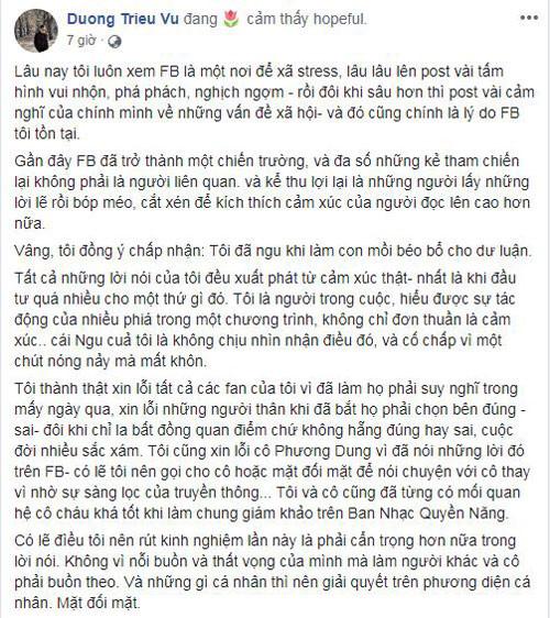 Dương Triệu Vũ xin lỗi danh ca Phương Dung sau ồn ào-2