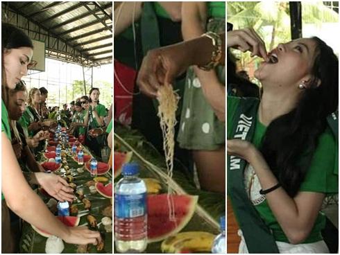 TIN ĐƯỢC KHÔNG: Thí sinh dự thi Hoa hậu Trái Đất mà ăn uống bốc tay phát gớm chẳng khác nào dân tị nạn