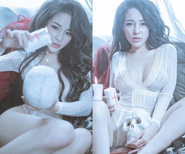 Hotgirl Ngân 98 dậy sóng cư dân mạng với bộ ảnh thả rông vòng 1 đánh bật mọi màn hóa trang Halloween kinh dị-2
