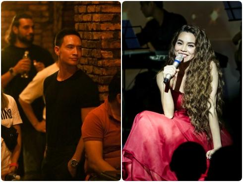 Kim Lý đứng từ xa chăm chú theo dõi, liên tục mỉm cười vỗ tay khi Hồ Ngọc Hà hát